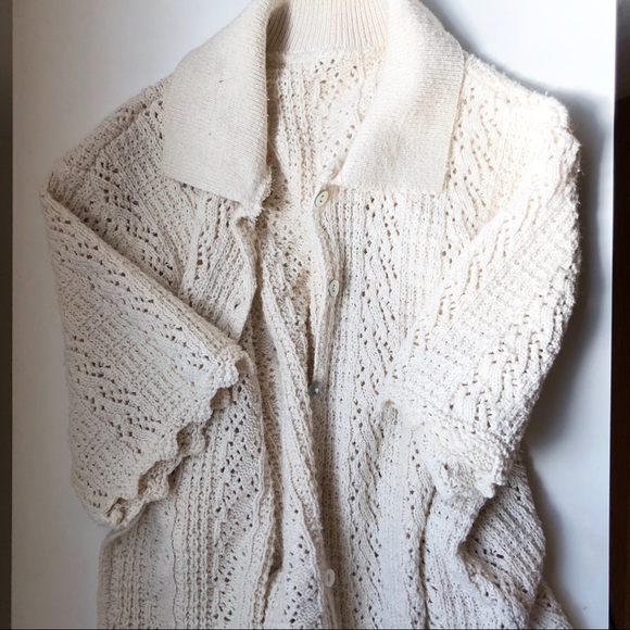 SOLD Knitted light cream short sleeve button up shirt - Picture 7 of 7